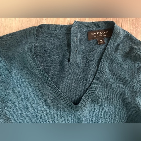 Vintage Banana Republic Deep Teal Marino wool sweater w/ buttons (med) - Picture 10 of 15